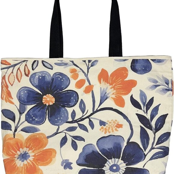 Brand New Large Floral Tote Bag 12Oz Heavy Duty Canvas Gift for Daily Use (78 ch - Picture 1 of 8